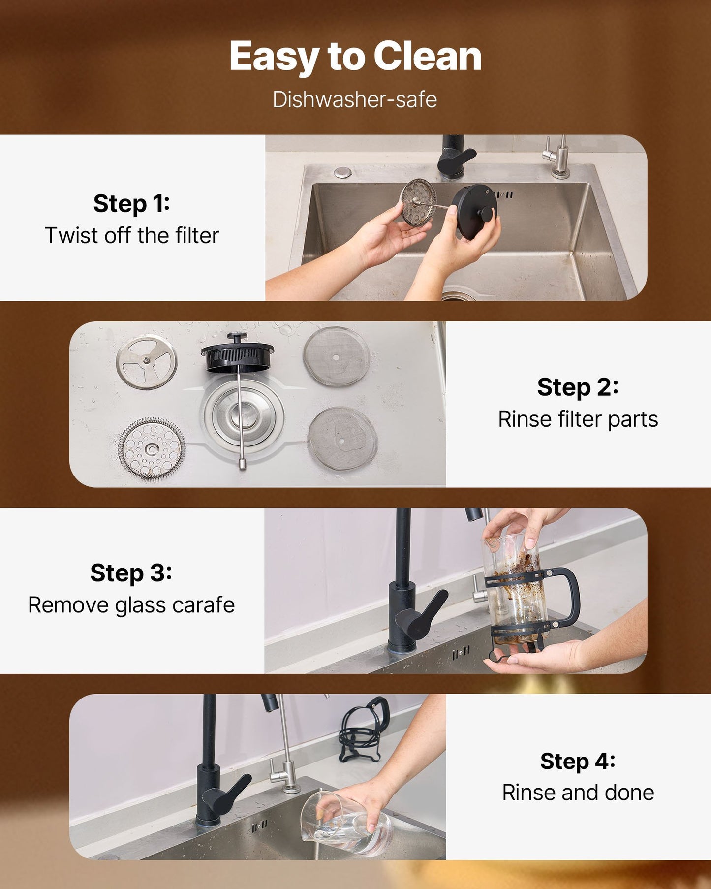 French Press kaffebryggare, 1 liter borosilikatglas kaffepress tebryggare med rostfritt stålfilter, stor glasfransk press kallbryggning för camping, resor, hemkök, silver