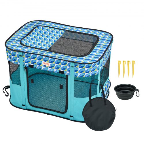 Hopfällbar lekhage för husdjur, 81,6 x 61,6 x 61,6 cm, bärbar lekhage för valpar, hundar och katter, vattentät 600D oxfordtyg, avtagbar dragkedja, för inomhusbruk, utomhusbruk, resor och camping (rektangel,