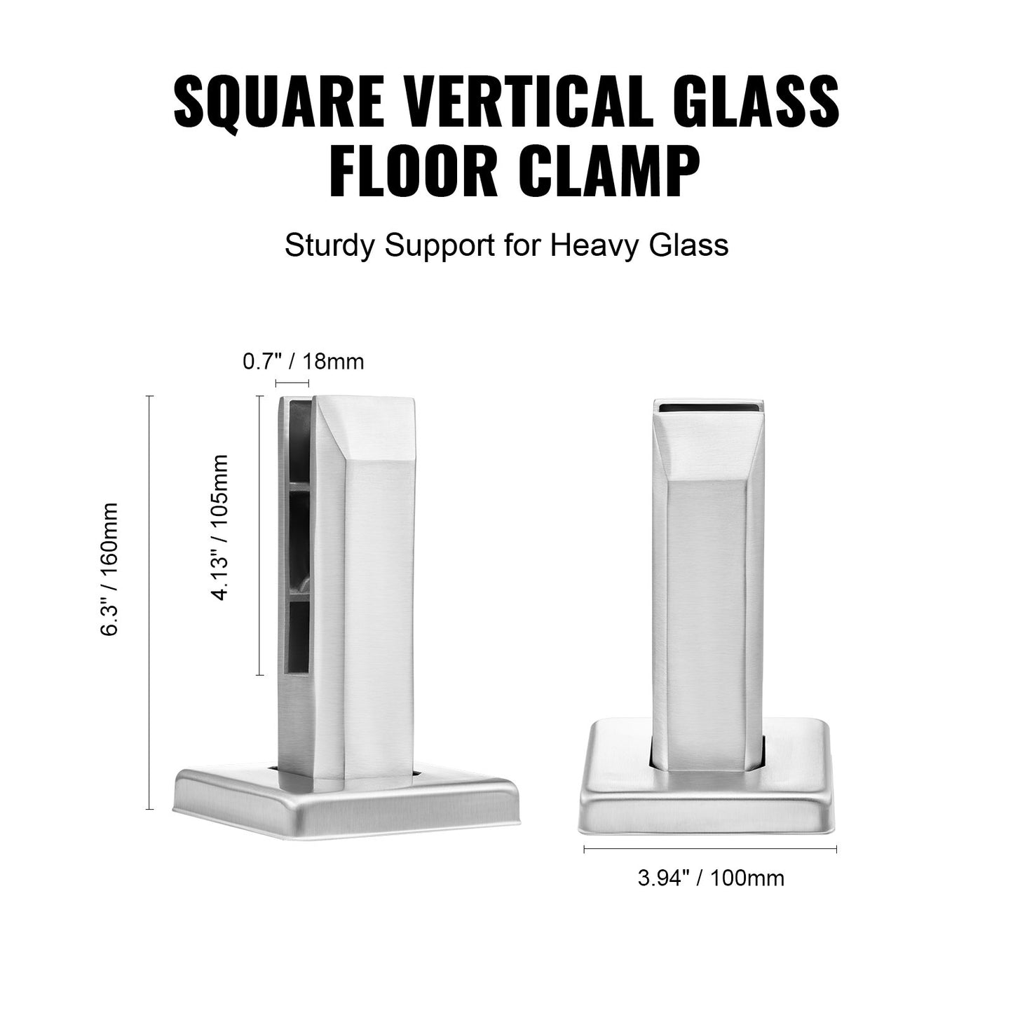 Glasklämma, 10 st fyrkantiga glasräckesfästen för 0,31"-0,47" härdat glas, glasmonteringsklämma i 304 rostfritt stål, 0,12” tjockt glashyllefäste för balkong, trädgård, trappa, silver