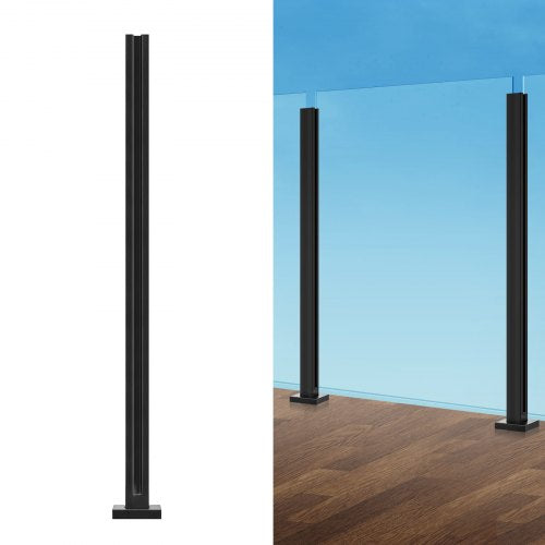Glasklämma, 102 cm högt glasräckesfäste för 1,2-1,4 mm tjocklek härdat glas, monteringsklämma i rostfritt stål 304, glashyllefäste för balkong, trädgård, altan, trappa, svart