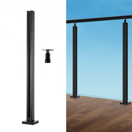 Glasklämma, 35,83" högt glasräckesfäste för 0,39"-0,47" tjocklek härdat glas, glasmonteringsklämma i 304 rostfritt stål, glashyllefäste för balkong, trädgård, altan, trappa, svart