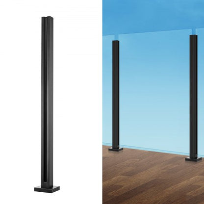 Glasklämma, 37,4" högt glasräckesfäste för 0,39"-0,47" tjocklek härdat glas, glasmonteringsklämma i 304 rostfritt stål, glashyllefäste för balkong, trädgård, altan, trappa, svart