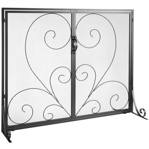Spisskärm 2 paneler med dörr, robust järnnätsskärm, 990 (L) x 802 (H) MM gnistskydd, enkel installation, fristående brandgaller för vardagsrum, heminredning, vintage