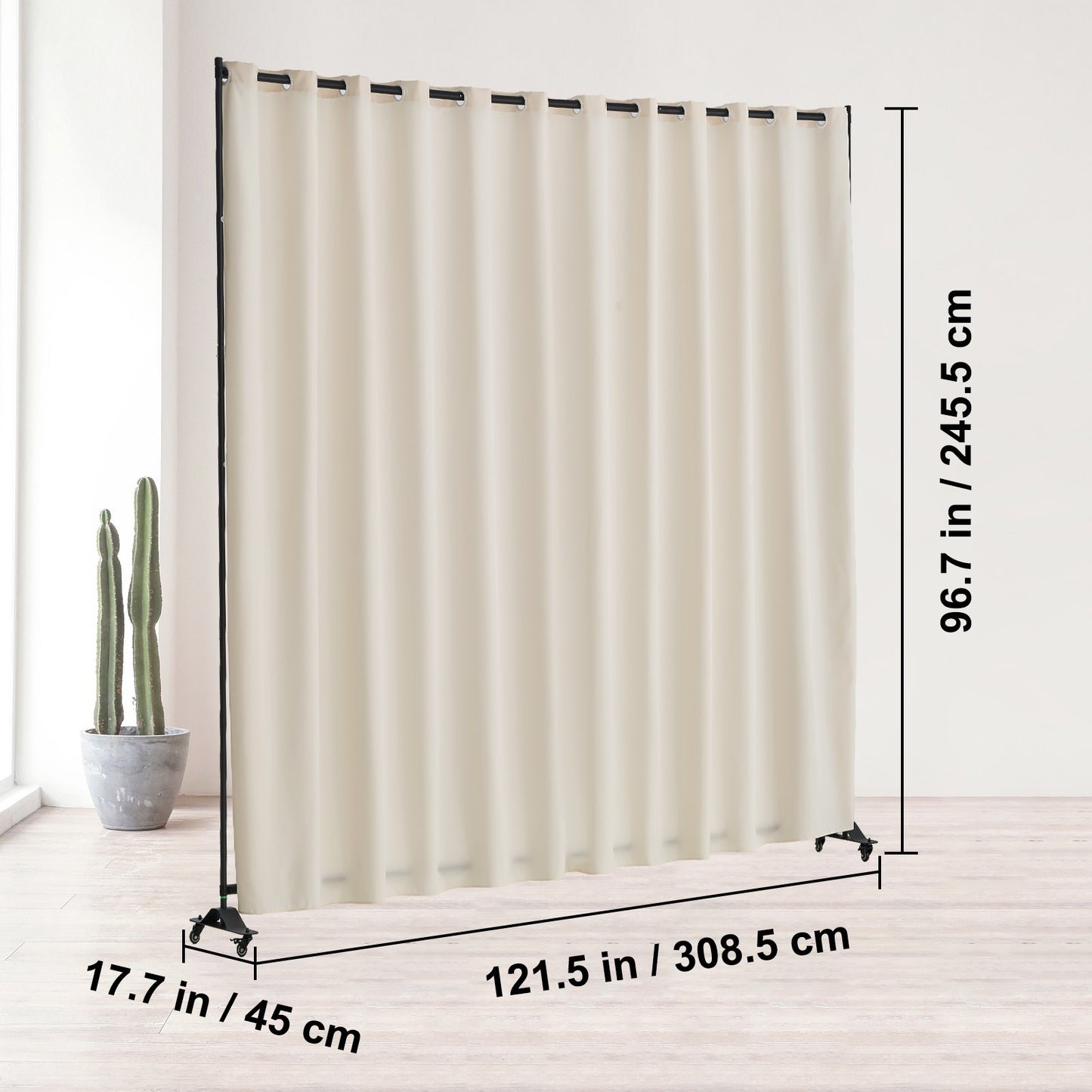 Rumsavdelare, bärbar panelrumsavdelare med hjul, gardinavdelarestativ, fristående rumsavdelare, insynsskydd för kontor, sovrum, matsal, arbetsrum, beige