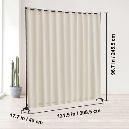 Rumsavdelare, bärbar panelrumsavdelare med hjul, gardinavdelarestativ, fristående rumsavdelare, insynsskydd för kontor, sovrum, matsal, arbetsrum, beige