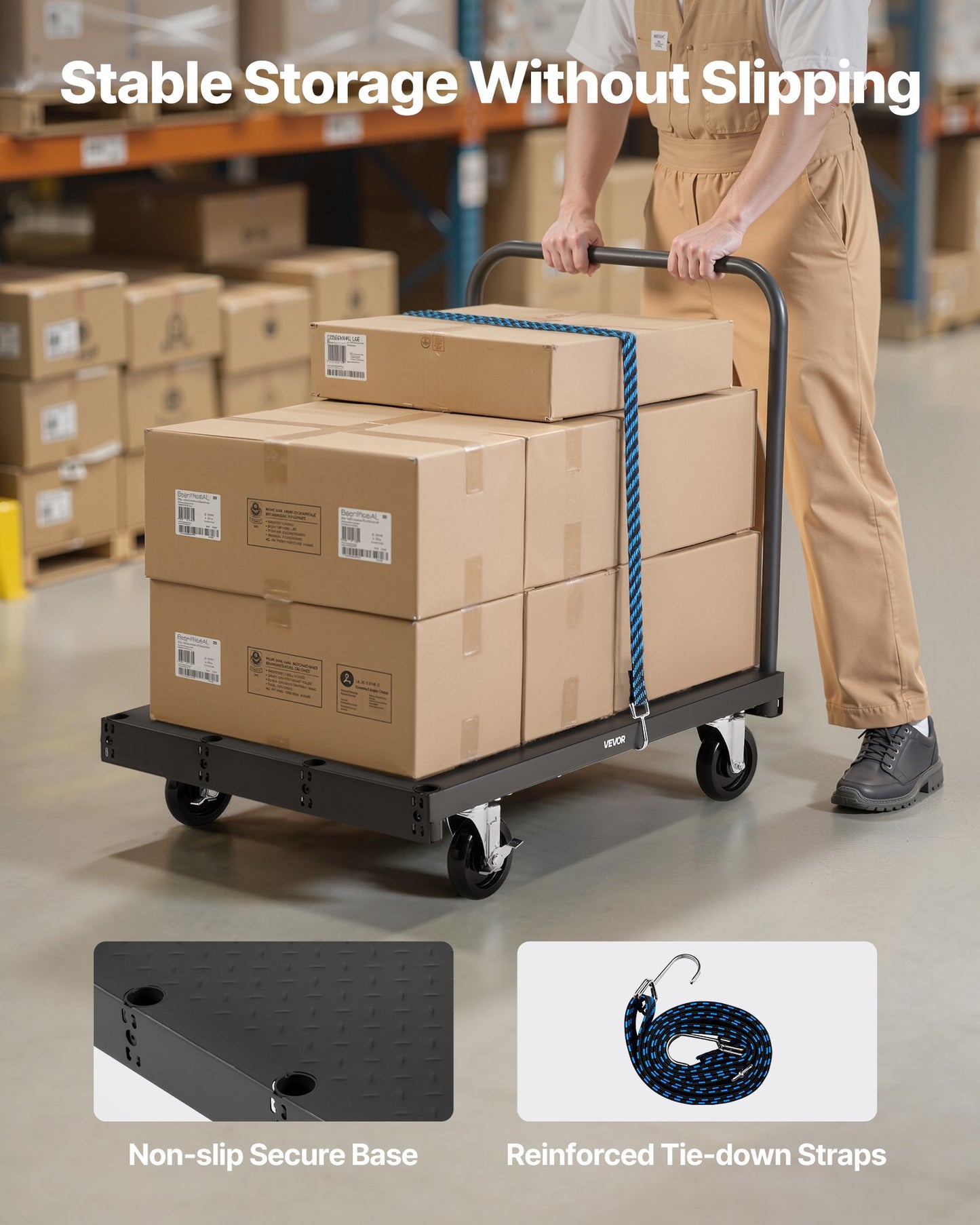 Gipsvagn, 816 kg lastkapacitet, 2-i-1 stålpanelvagn med 12,5 mm svänghjul, 91,4 x 61 cm plattformsvagn med 3 sidoräcken för fabrik, lager, garage, svart