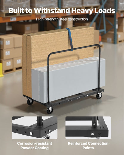 Gipsvagn, 816 kg lastkapacitet, stålplåtsvagn med 12,5 mm svänghjul, timmergipsvagn med surrband och 2 sidoräcken för fabrik, lager, garage, svart