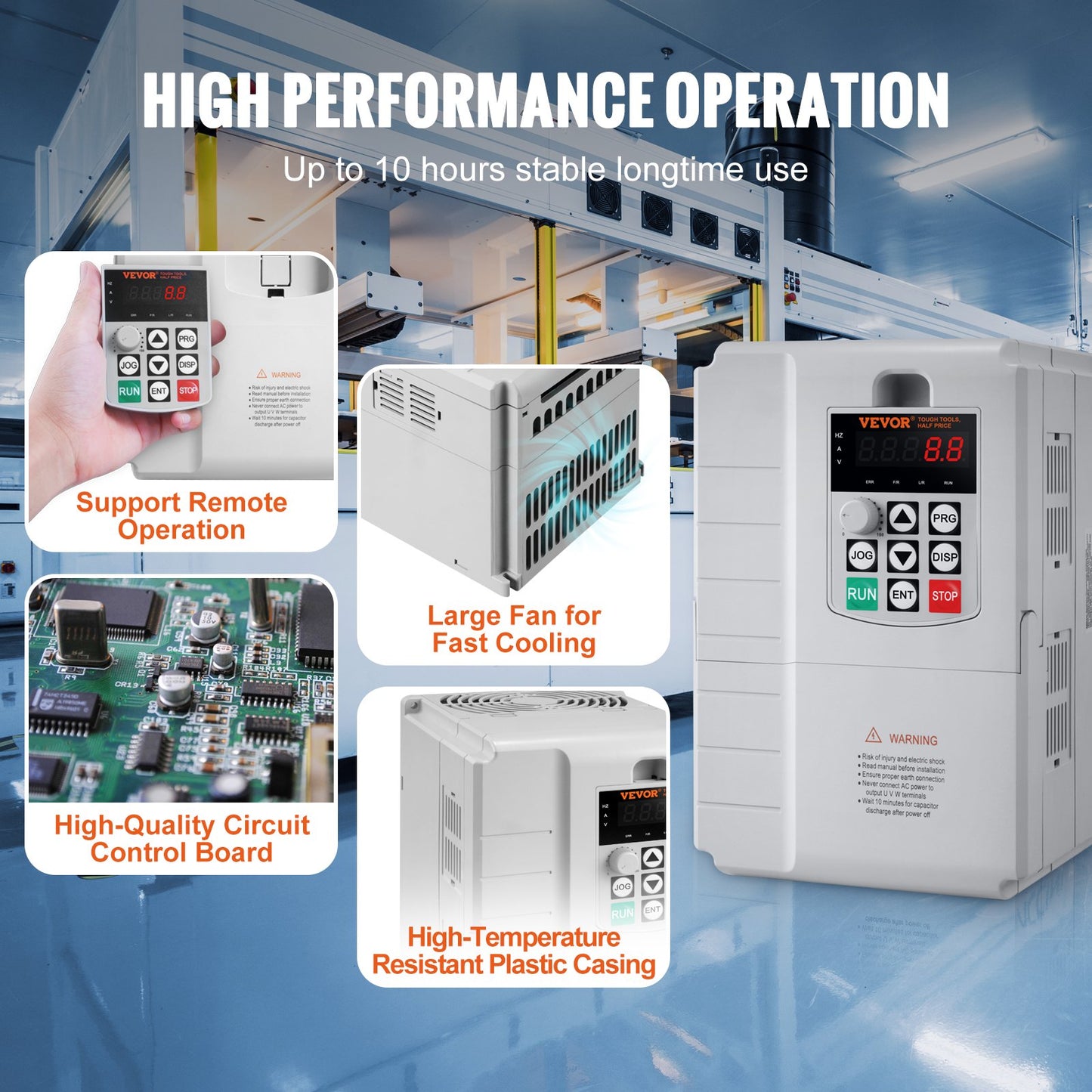 VFD 7,5 kW, 34 A, 10 hk variabel frekvensomriktare för 3-fas motorvarvtalsreglering