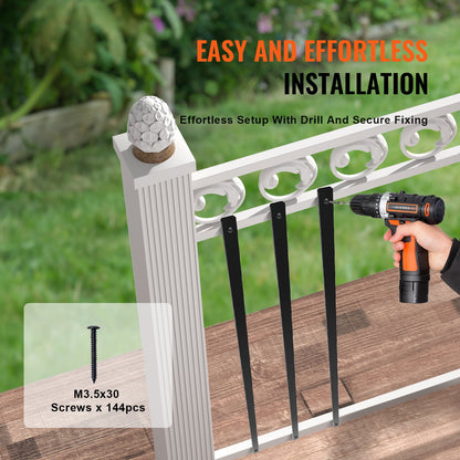 Metallbaluster för trappuppgång, 91,5 x 3,5 cm platta dekorativa ledstänger i aluminiumlegering, 72-pack däckbaluster med skruvar, klassiskt ihåligt däckräcke, satinsvart pulverlackerat för veranda