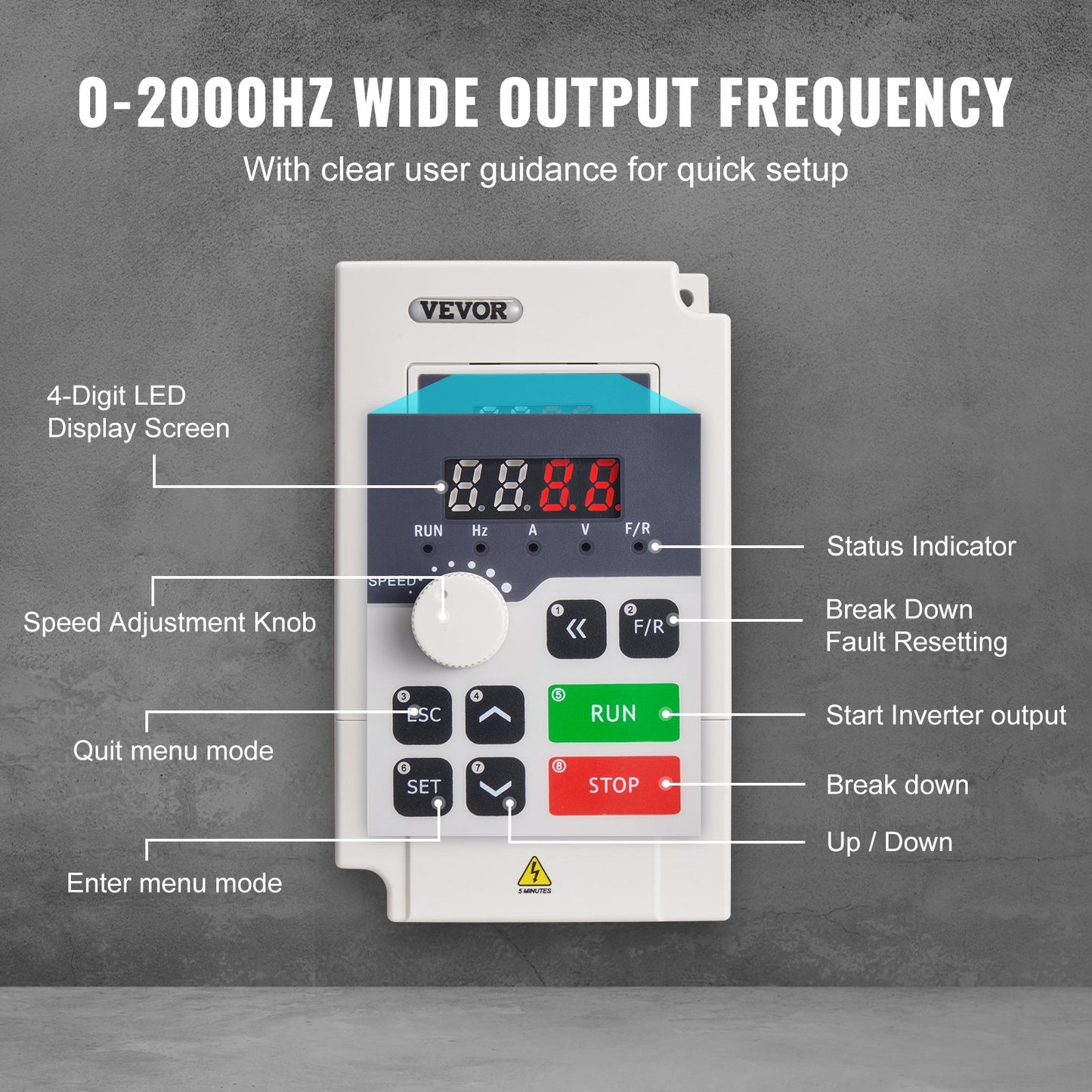 VFD 4HP, 3KW, 14A, 1- eller 3-fas AC 220V ingång till 3-fas AC 0~220V utgång Variabel frekvensomriktare, 50/60Hz ingång, 0-2000Hz utgång VFD för spindelmotorns varvtalsreglering