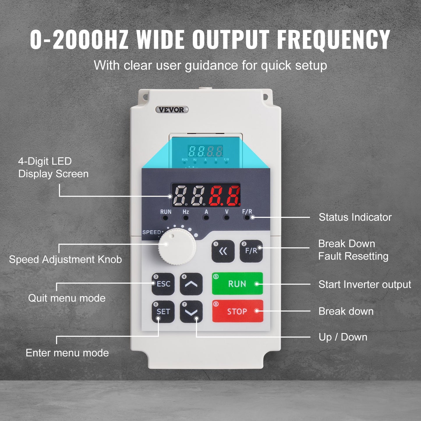 VFD 5 hk, 4 kW, 8,5 A, 3-fas AC 380 V ingång till 3-fas AC 0 - 380 V utgång Variabel frekvensomriktare, 50/60 Hz ingång, 0-2000 Hz utgång VFD för spindelmotorns varvtalsreglering