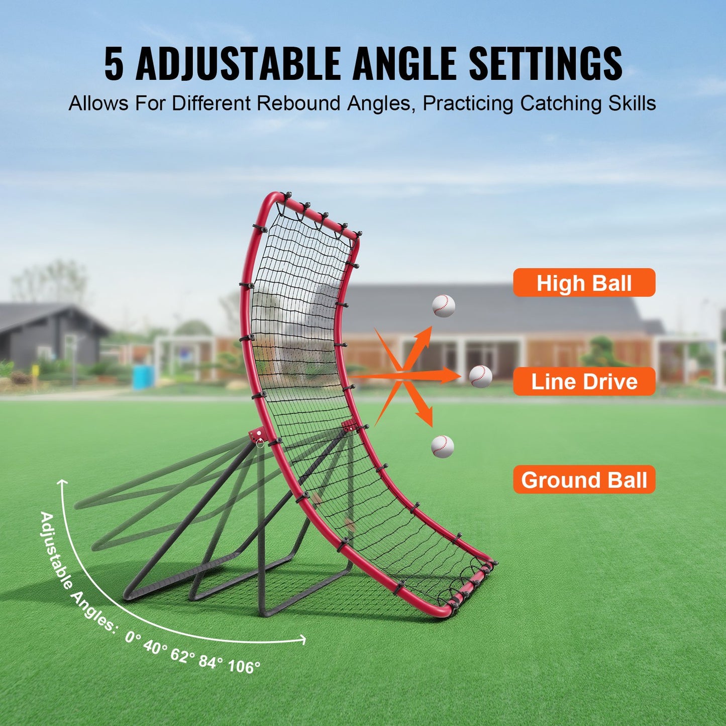 Baseboll- och softbollreboundernät, 4 x 5,5 fot PitchBack basebollkastningsnät, Pitch Return Trainer-reboundnät med pitchingmål, reboundnät för alla vinklar för grounders pop flugor