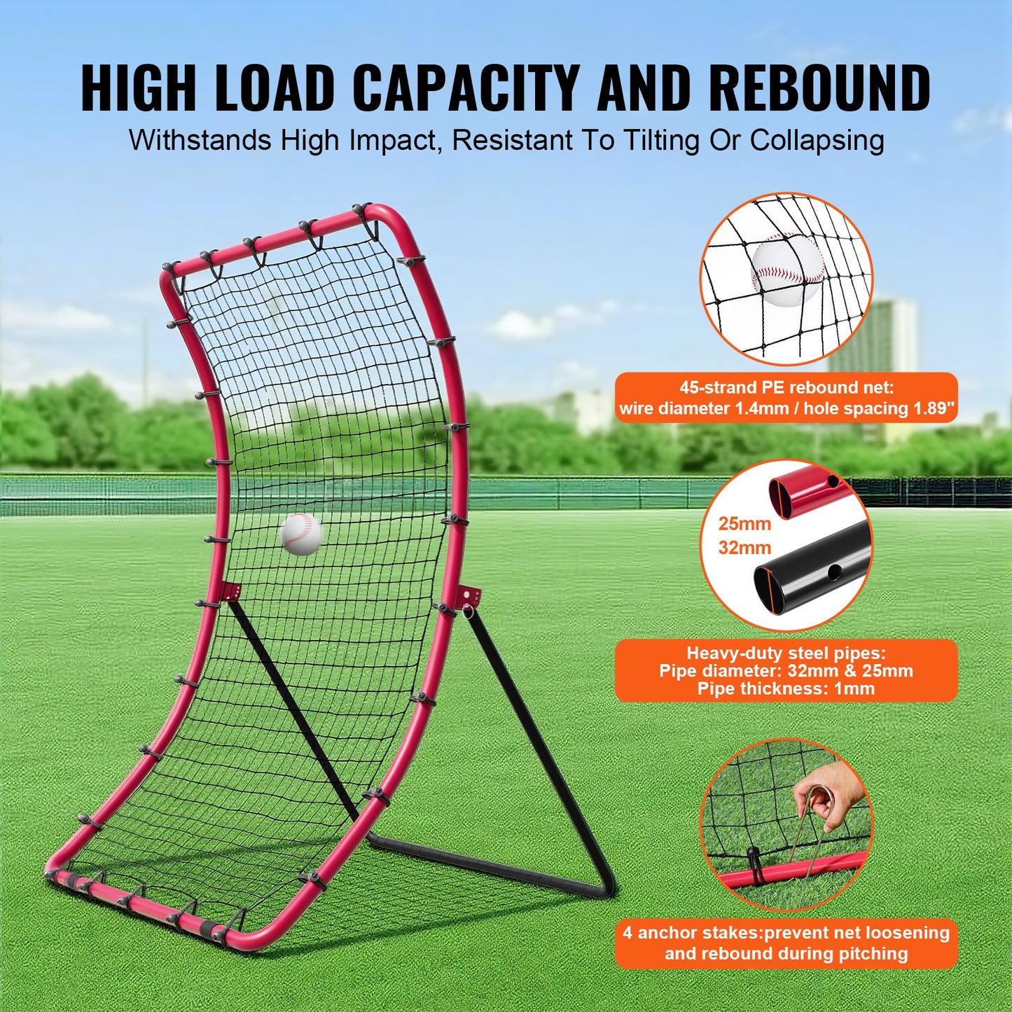 Baseboll- och softbollreboundernät, 4 x 5,5 fot PitchBack basebollkastningsnät, Pitch Return Trainer-reboundnät med pitchingmål, reboundnät för alla vinklar för grounders pop flugor