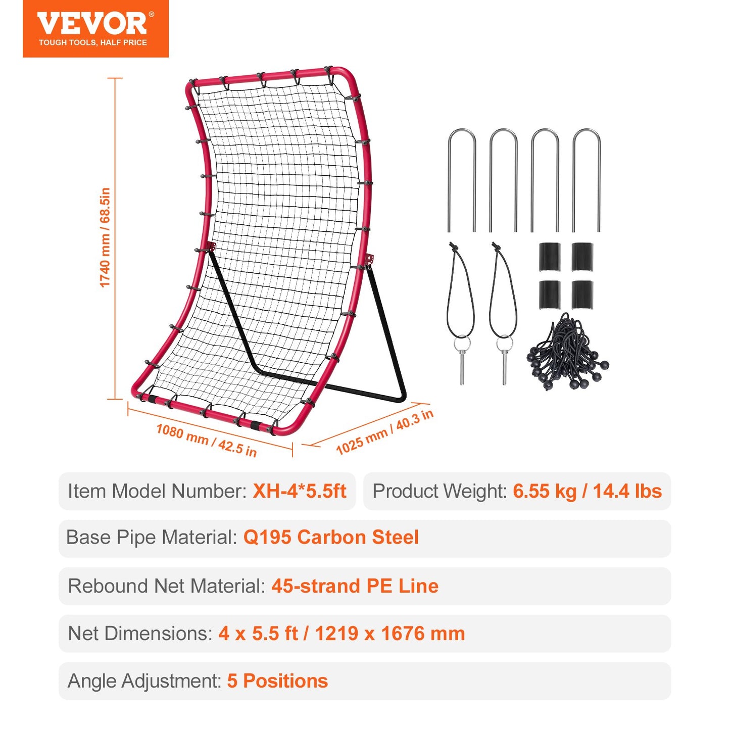 Baseboll- och softbollreboundernät, 4 x 5,5 fot PitchBack basebollkastningsnät, Pitch Return Trainer-reboundnät med pitchingmål, reboundnät för alla vinklar för grounders pop flugor