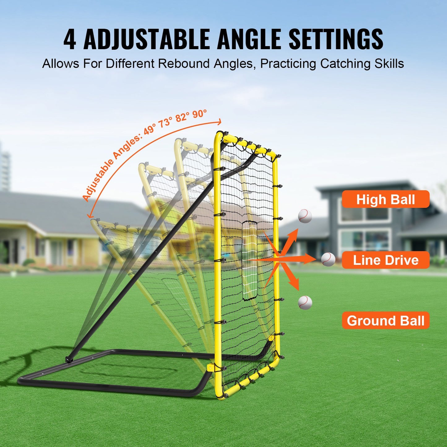 Baseboll- och softbollreboundernät, 4 x 4,5 fot PitchBack-basebollnät för pitching- och fältträning, Pitch Return Trainer-reboundnät med pitchingmål, 4 justerbara vinklar