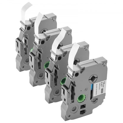 Etikettband, 4-pack, 0,47 tum / 12 mm svart på vit refill för etikettskrivare, kompatibel med olika typer av Brother P-Touch-etikettskrivare, hållbar och långvarig, ersättning för Letra Tag TZe-231