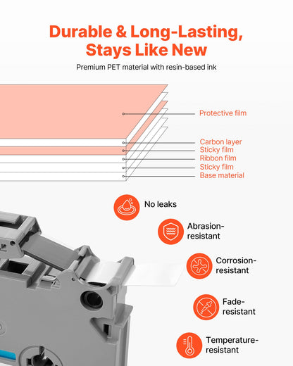 Etikettband, 6-pack, 0,47 tum / 12 mm färgade refills för etikettskrivare, kompatibelt med olika typer av Brother P-Touch, ersättning för Letra Tag TZe-131 TZe-231 TZe-431 TZe-531 TZe-631 TZe-731