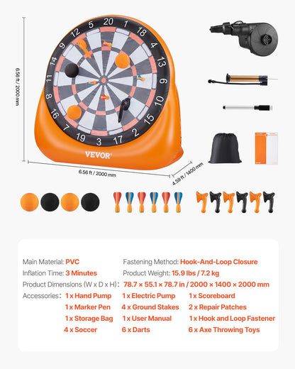 Inflatable Soccer Dart Board, over 6 ft High Giant Soccer Dart Board with 4 Kick Balls 6 Darts 6 Axe & Air Pump, 3-Min Setup, Ideal for Giant Yard Games, Giant Kick Darts Game, Soccer Dart Game