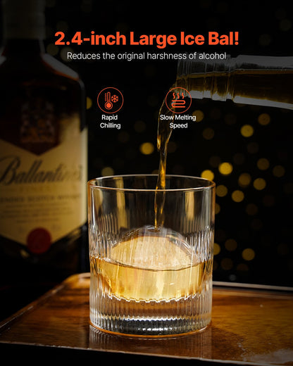 Isbollspress-kit, ispress i aluminium för flygbruk med isblockform, stor matta, tång, droppbricka, ett glas, rund isbollsmaskin 2,4"/60 mm iskula, för whisky, cocktail på fest och högtider