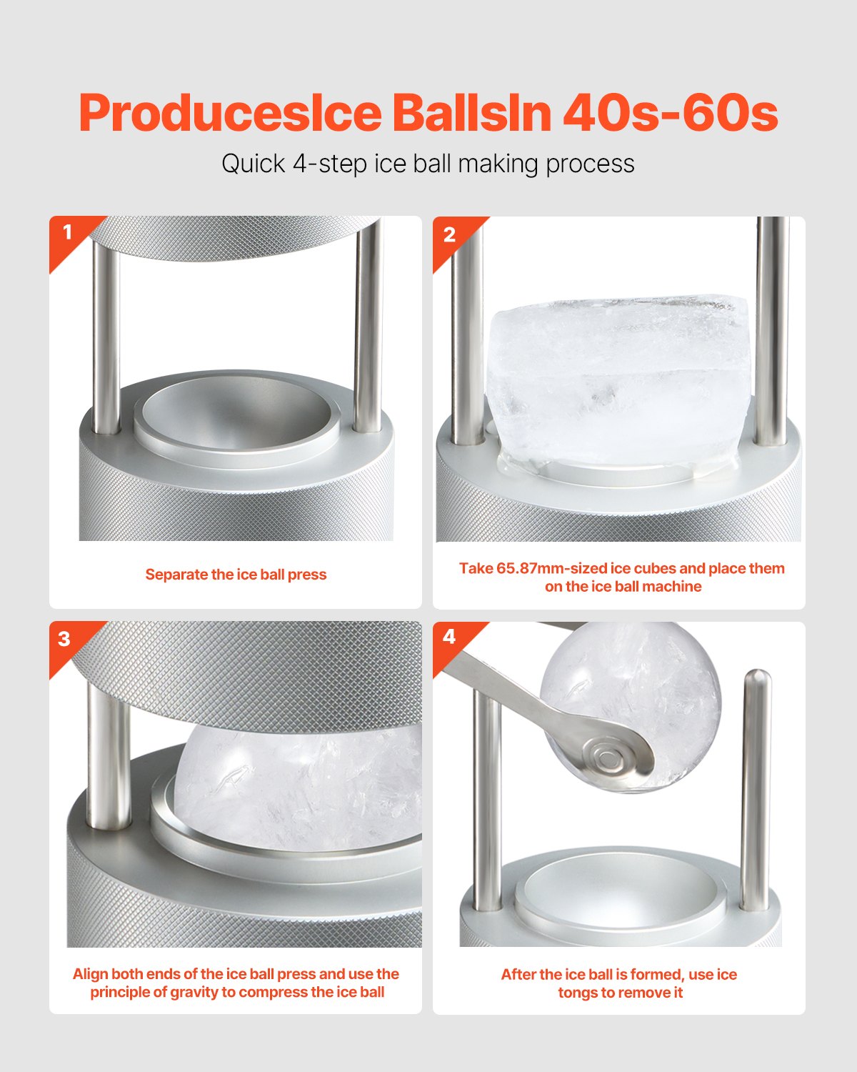 Isbollspress, 2,1" isbollsmaskin, isbollspresskit i aluminium för flygteknik, för 53 mm iskula, ispress med tång och droppbricka, för whisky, cocktail, bourbon och skotsk whisky på fest och högtider