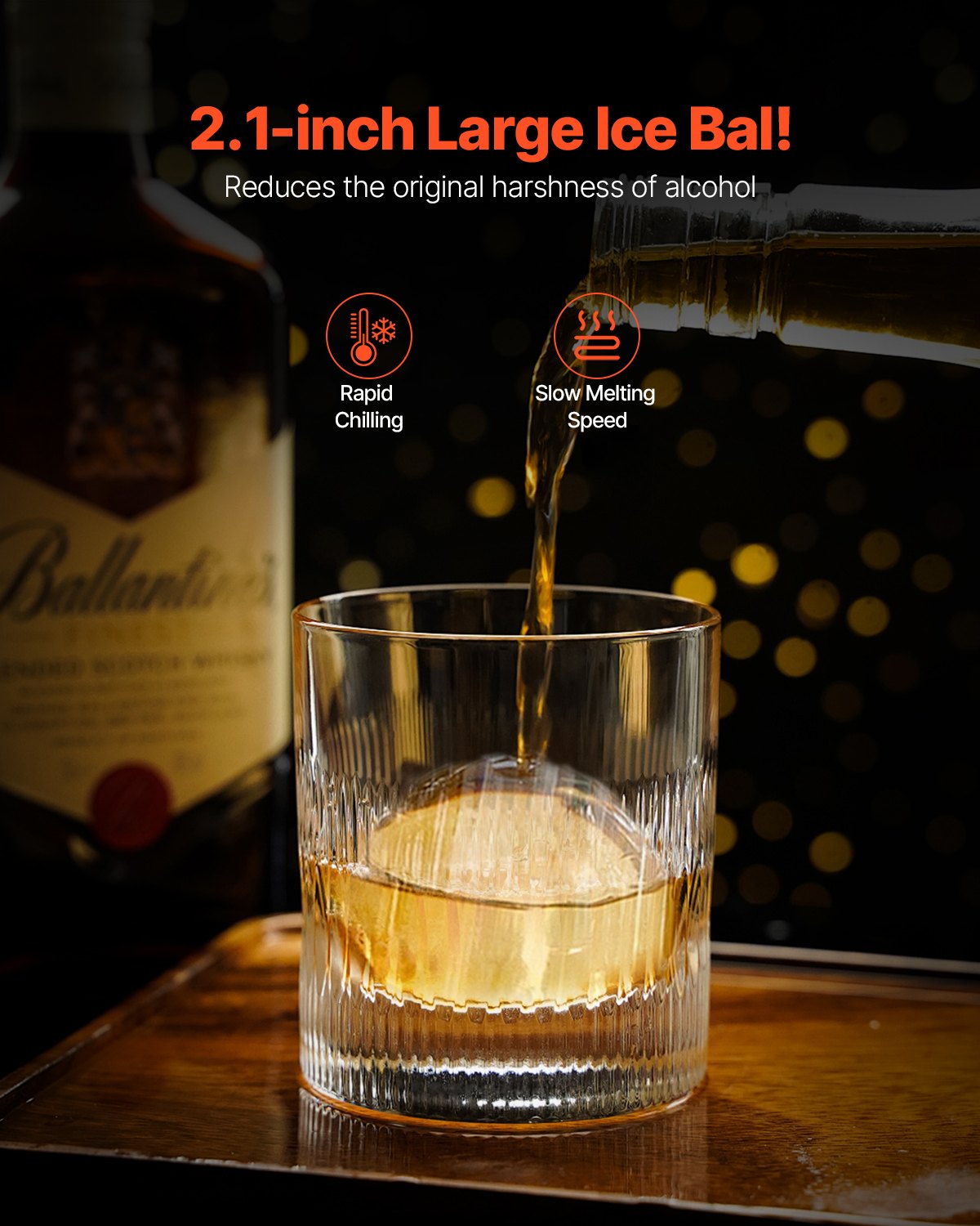 Isbollspress, 2,1" isbollsmaskin, isbollspresskit i aluminium för flygteknik, för 53 mm iskula, ispress med tång och droppbricka, för whisky, cocktail, bourbon och skotsk whisky på fest och högtider