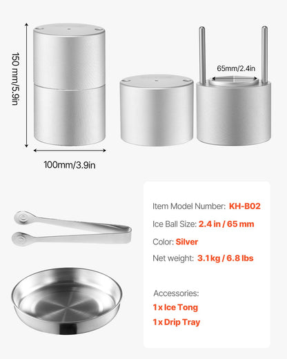 Ice Diamond Press, 2,4" isbollsmaskin, diamantpress i aluminium för isdiamant, ispress med tång och droppbricka, för whisky, cocktail, bourbon, skotsk whisky på fest och högtider