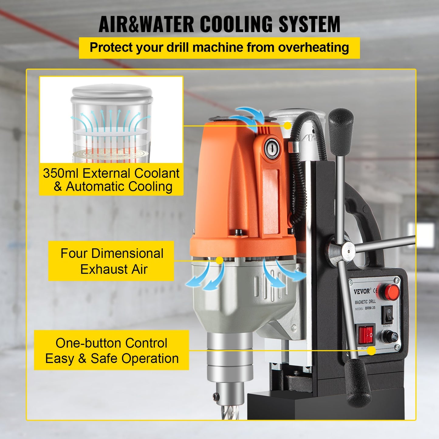 Magnetborrmaskin 220V-240V Magnetisk borrmaskin 980W, Metallborrpress Hög effekt 680 rpm, Multifunktions metallborrpress 35MM Kärnborrmaskin för borrning och gängning