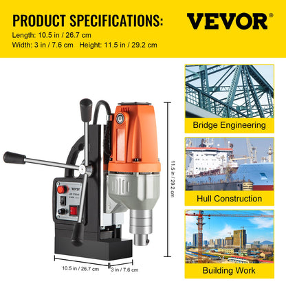 Magnetborrmaskin 220V-240V Magnetisk borrmaskin 980W, Metallborrpress Hög effekt 680 rpm, Multifunktions metallborrpress 35MM Kärnborrmaskin för borrning och gängning