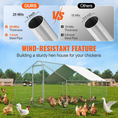 Stor hönsgård i metall, 9,8x12,9x6,5 fot med walk-in-hönsgård för gård med överdrag, hönshus med spiraltak och säkerhetslås för utomhusbruk och bakgård, gård, anka, kaninbur, fjäderfäinhänga