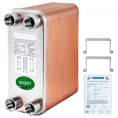 Värmeväxlare Lödd plattvärmeväxlare 1/2” BSP FPT Portar 60 plattvärmeväxlare 60 plattvärmeväxlare Rostfritt stål 316L plattvärmeväxlare för vattenburen uppvärmning