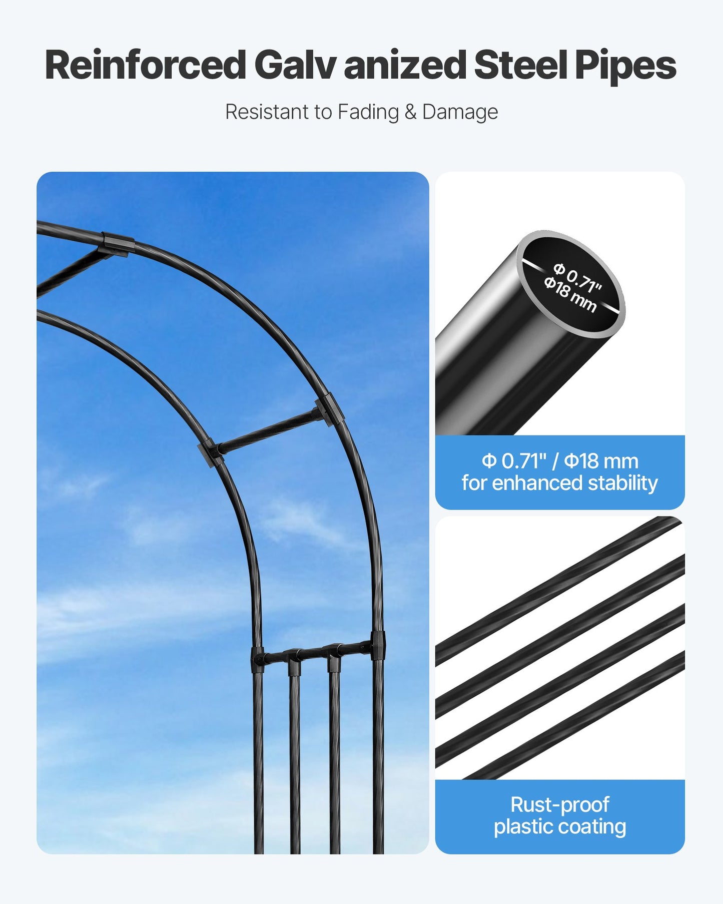 Trädgårdsberså, 2,4 (H) x 2,5 (B) x 0,4 (D) m metallbåge, robust utomhusspaljé med pålar, enkel att montera, pergolaberså för klättring, trädgård, gräsmatta, bröllopsfestdekoration
