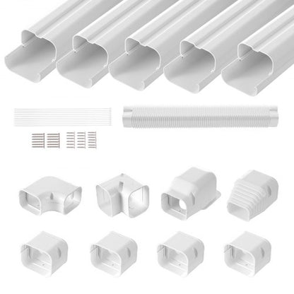 Mini Delat rörledningsskydd 76,2 mm B 3110 mm L, Dekorativt PVC-rörledningsskydd för luftkonditionering med 5 raka kanaler och kompletta komponenter, lätt att installera, övermålningsbar för värmepumpar, vit
