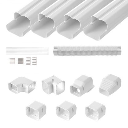 Mini Split Line Set Cover 76.2mm W 4830mm L, PVC Decorative Pipe Line Cover For Air Conditioner with 4 Straight Ducts & Full Components Easy to Install, Paintable for Heat Pumps, White