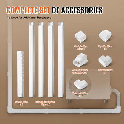 Mini Split Line Set Cover 76.2mm W 4830mm L, PVC Decorative Pipe Line Cover For Air Conditioner with 4 Straight Ducts & Full Components Easy to Install, Paintable for Heat Pumps, White