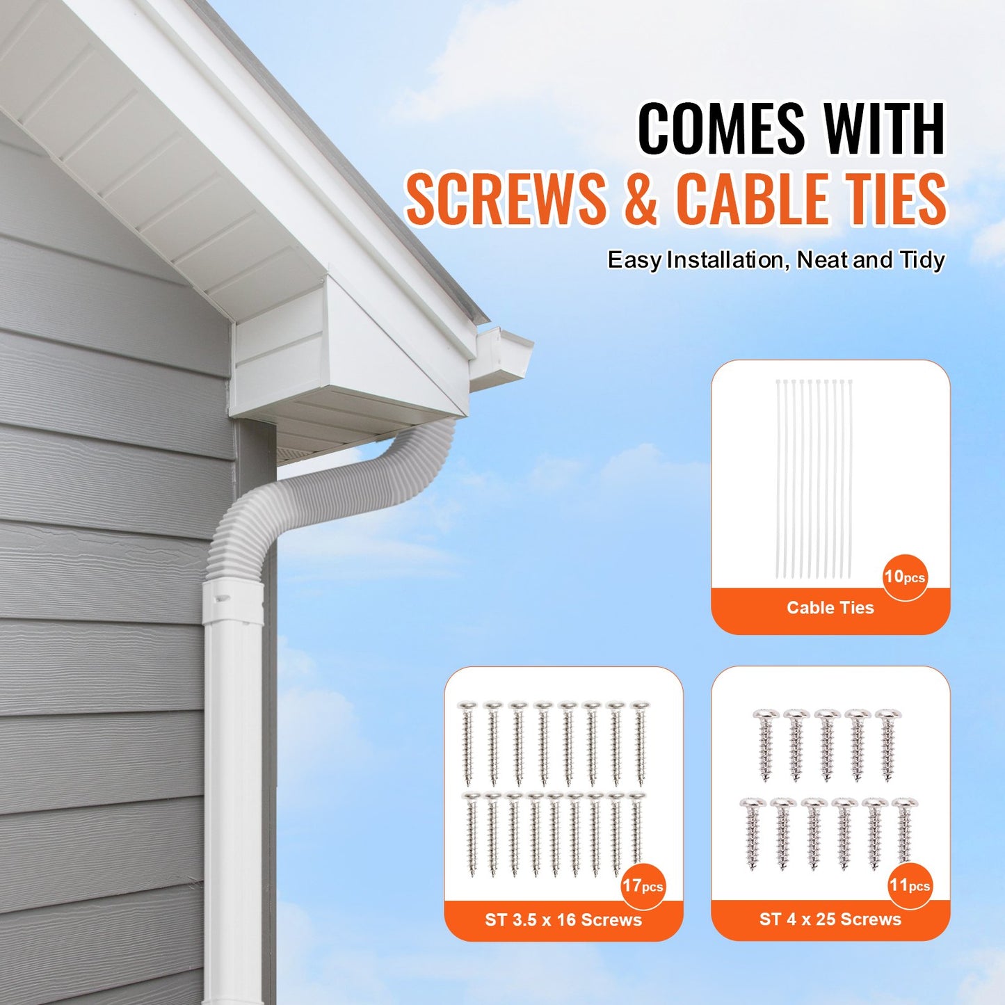 Mini Split Line Set Cover 76.2mm W 4830mm L, PVC Decorative Pipe Line Cover For Air Conditioner with 4 Straight Ducts & Full Components Easy to Install, Paintable for Heat Pumps, White