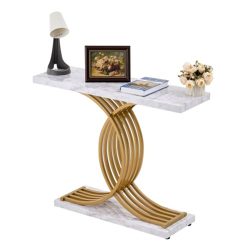 Smalt konsolsoffbord, 91 cm bakom soffbordet, långt entrébord i 1 våning och smalt hallbord, smalt soffbord med metallram, för entré, hall, vardagsrum och sovrum