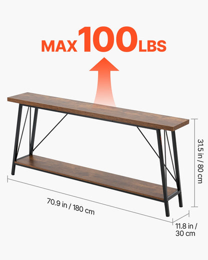 Smalt konsolsoffbord, 70,9 tum bakom soffbordet, långt entrébord i två nivåer och smalt hallbord, smalt soffbord med metallram, för entré, hall, vardagsrum och sovrum