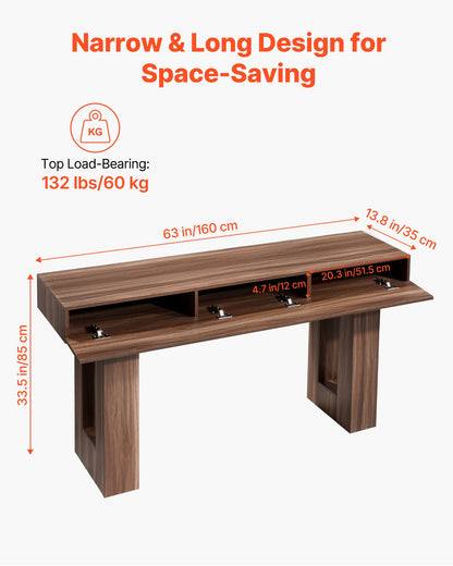160 cm Console Table, Farmhouse Desk Behind the Couch, Wooden Rectangle Entrance Desk, Narrow Long Sofa Table Accent Stand for Hallway, Bedroom, Living Room, Foyer, Easy Assembly, Brown