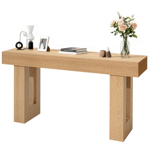 160 cm Console Table, Farmhouse Desk Behind the Couch, Wooden Rectangle Entrance Desk, Narrow Long Sofa Table Accent Stand for Hallway, Bedroom, Living Room, Foyer, Easy Assembly, Burlywood