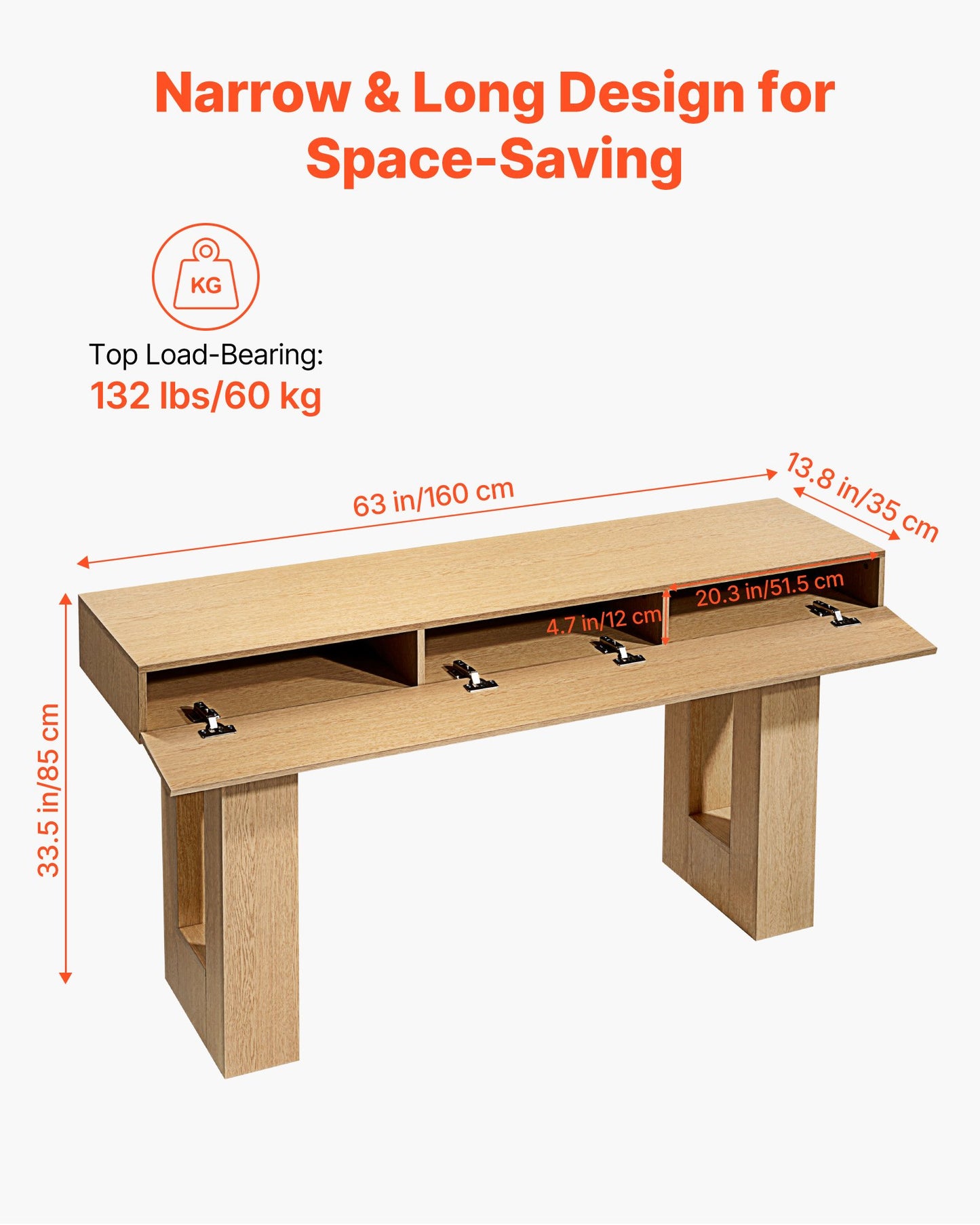 160 cm Console Table, Farmhouse Desk Behind the Couch, Wooden Rectangle Entrance Desk, Narrow Long Sofa Table Accent Stand for Hallway, Bedroom, Living Room, Foyer, Easy Assembly, Burlywood
