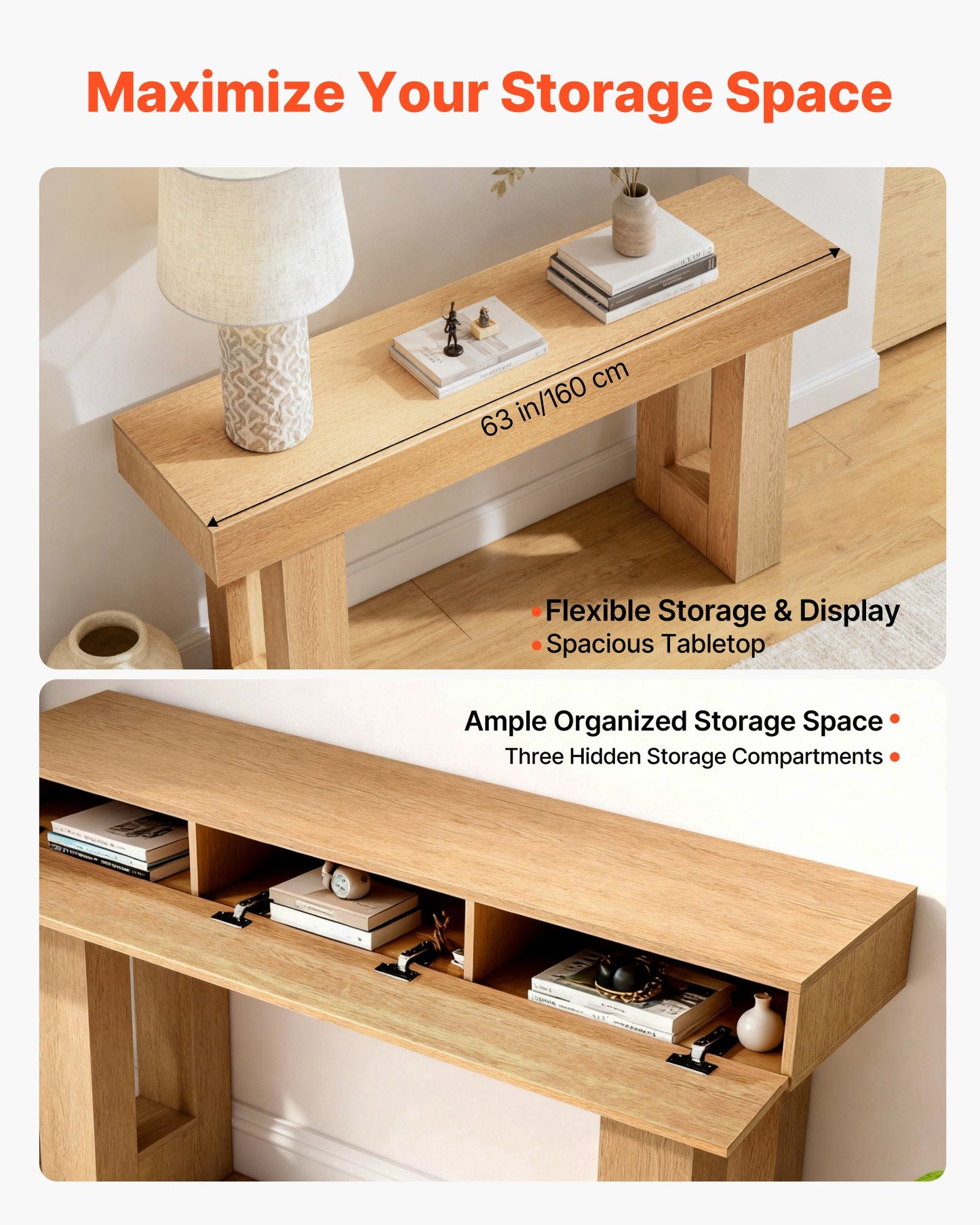 160 cm Console Table, Farmhouse Desk Behind the Couch, Wooden Rectangle Entrance Desk, Narrow Long Sofa Table Accent Stand for Hallway, Bedroom, Living Room, Foyer, Easy Assembly, Burlywood