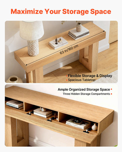 160 cm Console Table, Farmhouse Desk Behind the Couch, Wooden Rectangle Entrance Desk, Narrow Long Sofa Table Accent Stand for Hallway, Bedroom, Living Room, Foyer, Easy Assembly, Burlywood
