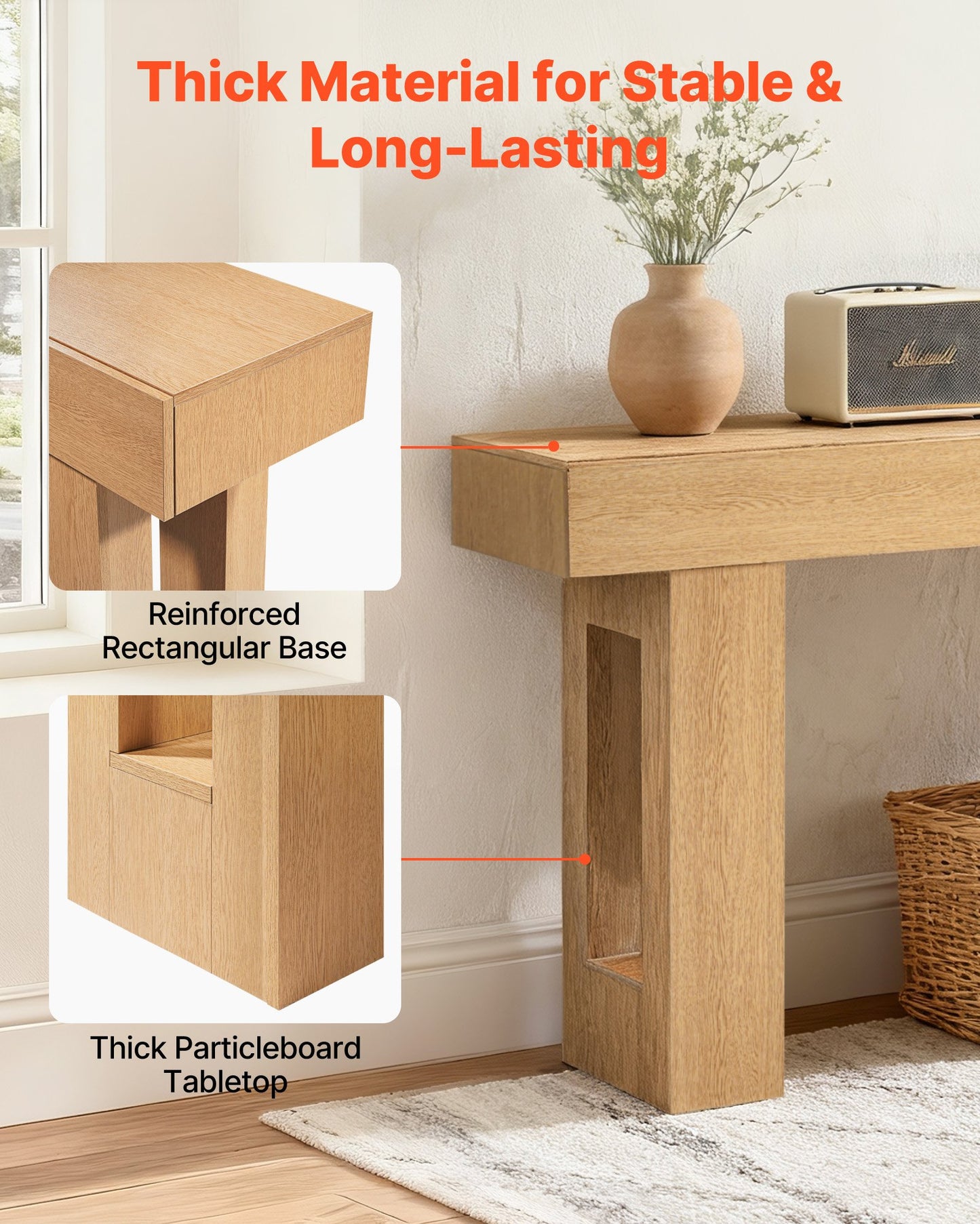 160 cm Console Table, Farmhouse Desk Behind the Couch, Wooden Rectangle Entrance Desk, Narrow Long Sofa Table Accent Stand for Hallway, Bedroom, Living Room, Foyer, Easy Assembly, Burlywood