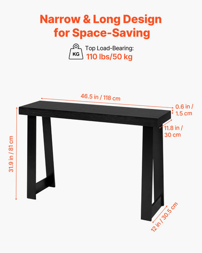 118 cm Console Table, Modern Desk Behind the Couch, Wooden Rectangle Entrance Desk, Narrow Long Sofa Table Accent Stand for Hallway, Bedroom, Living Room, Foyer, Easy Assembly, Black