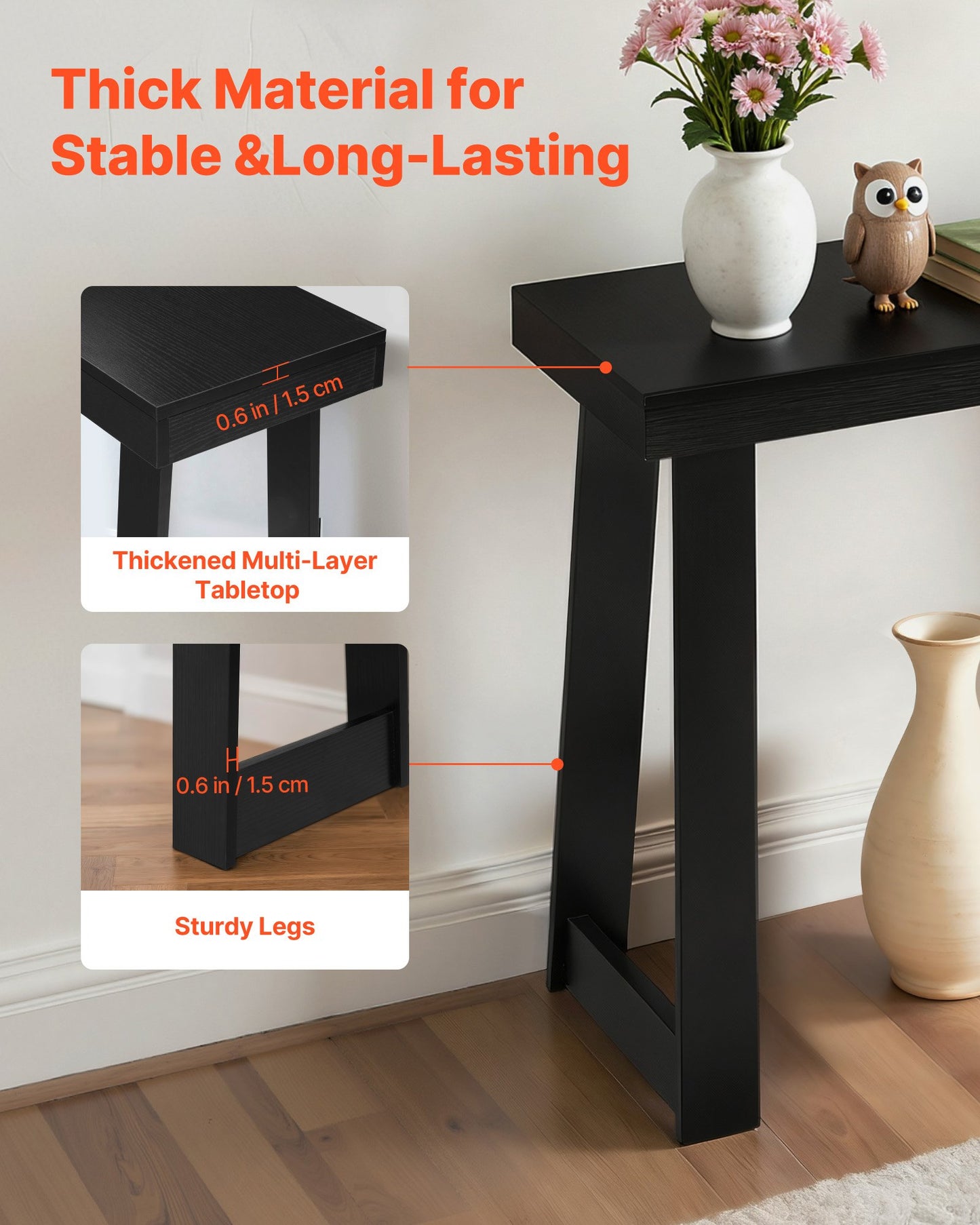 140 cm Console Table, Modern Desk Behind the Couch, Wooden Rectangle Entrance Desk, Narrow Long Sofa Table Accent Stand, Ideal for Hallway, Bedroom, Living Room, Foyer, Easy Assembly, Black