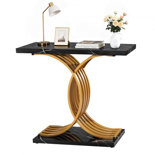 100 cm Gold Console Table, Modern Desk Behind the Couch, Wood Rectangle Entrance Desk, Narrow Long Sofa Table Accent Stand with Metal Legs for Hallway, Bedroom, Living Room, Foyer, Easy Assembly