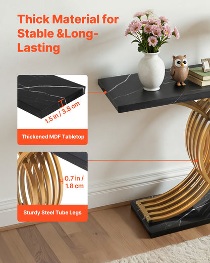 100 cm Gold Console Table, Modern Desk Behind the Couch, Wood Rectangle Entrance Desk, Narrow Long Sofa Table Accent Stand with Metal Legs for Hallway, Bedroom, Living Room, Foyer, Easy Assembly