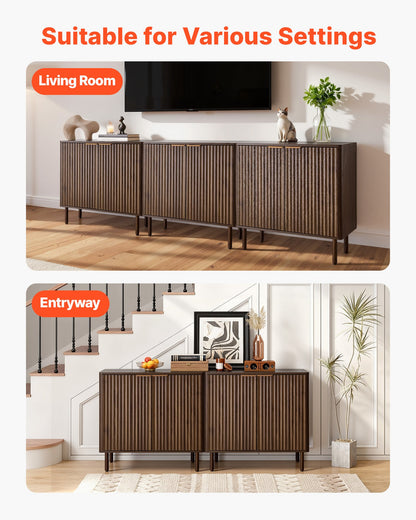 Coffee Bar Cabinet, Mid Century Fluted Coffee Bar Table with 2-Tier Storage, Buffet Stand Cabinet with Barn Door, Sideboard Buffet Station for Living Room, Entryway, 80 x 37.5 x 80 cm Walnut