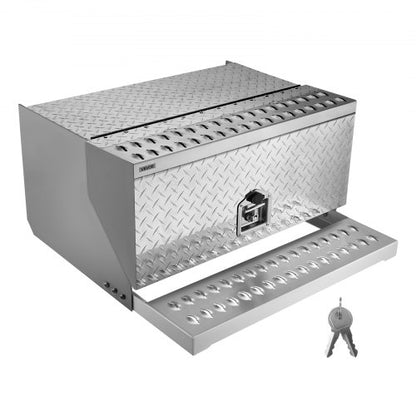 Verktygslåda för lastbilssteg, 760 x 750 x 400 mm verktygslåda i kraftig aluminium med diamantplåt, vattentät förvaringslåda för hyttens stege med T-handtagslås och nycklar för flak, kran och lastbilar