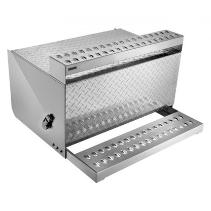 Verktygslåda för lastbilssteg, 790 x 770 x 485 mm Robust verktygslåda i diamantplåt i aluminium, vattentät förvaringslåda för hyttens stege med stötdämpande spärr för flak, kran och lastbilar